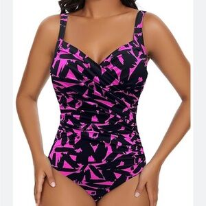 Stylish Pink and Black Women's Swimsuit